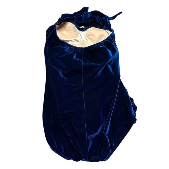 ESTHER WILLIAMS Blue Velvet One Piece Swimsuit Retro Mod Halter Neck Pin Up Girl - Picture 4 of 8